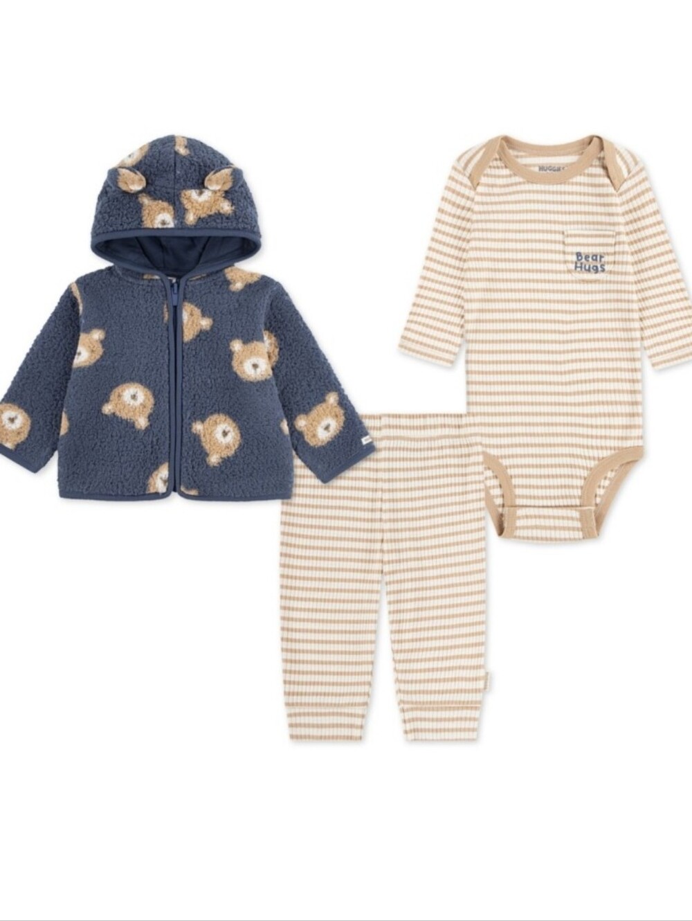 Huggies Baby Boys 3-Piece Long-Sleeve Bodysuit, Pants and Jacket Set - Gift NWT